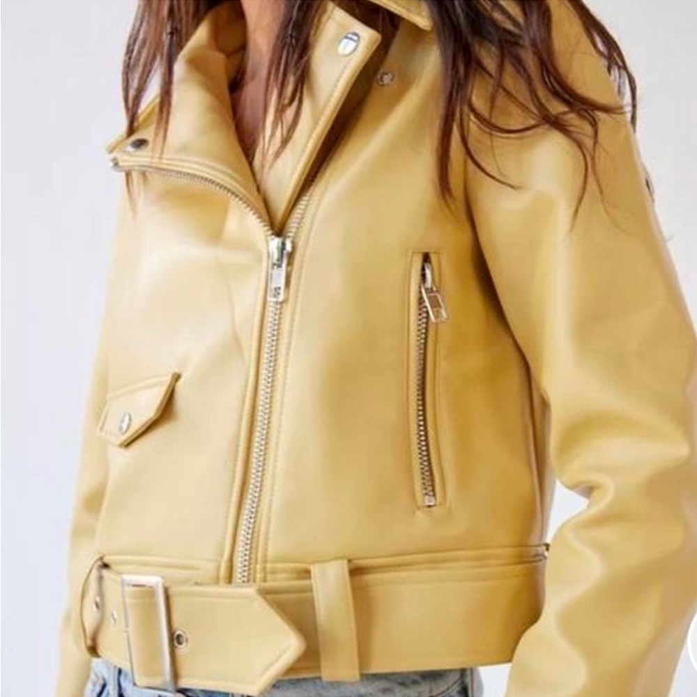 urban outfitters yellow faux leather motorcycle jacket